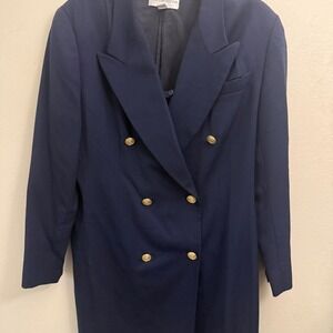 Liz Claiborne Collection Navy Blue Wool Double Breasted Blazer Coat Gold Buttons
